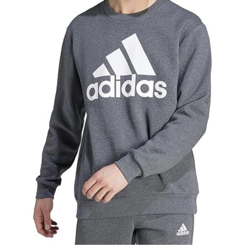 Adidas Golf CVC Fleece Heather Grey Crew Neck Giant Logo in Front Size S